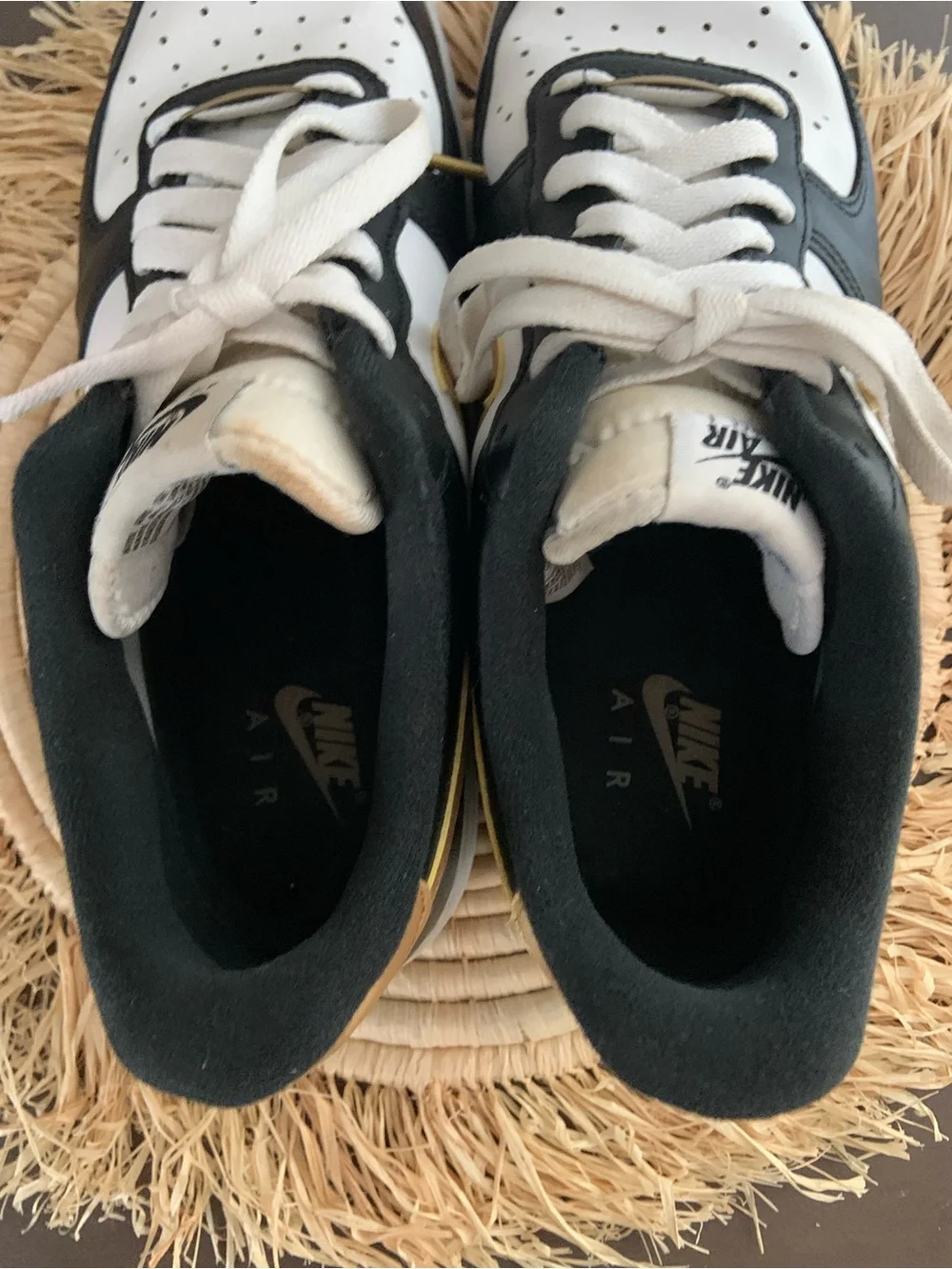 NIKE Men’s Air Force One Black White Gold Sneakers Size 10.5